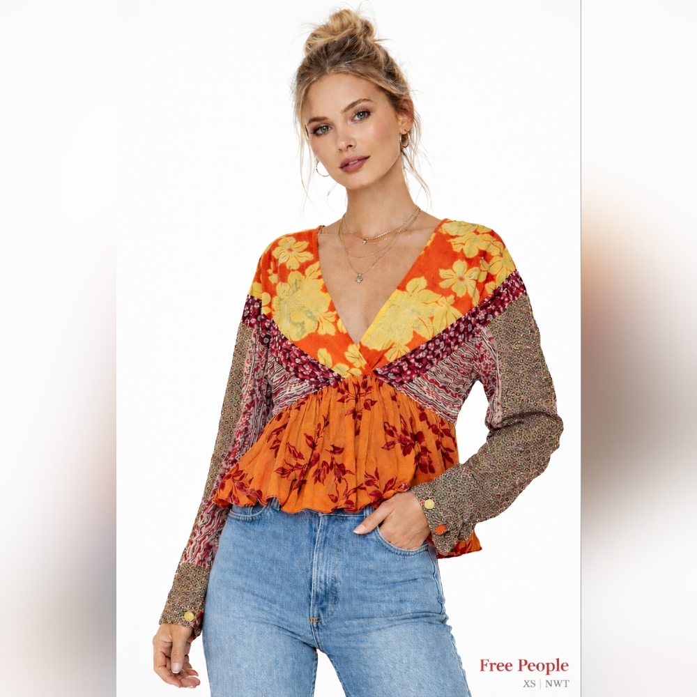 Free‎ People Intimately XS Boho Patchwork Peplum Top NWT